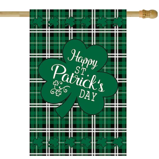 Happy St. Patrick&#x27;s Day Plaid Outdoor House Flag 28&#x22; x 40&#x22;